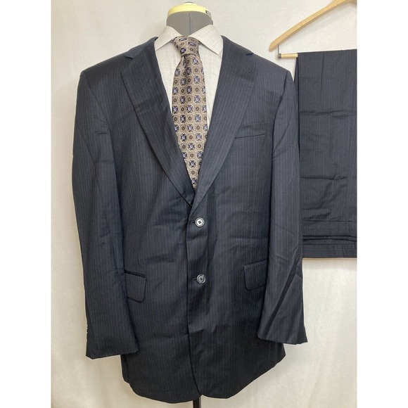 Jos A Bank Mens Suit 42L 46" 36x31 Blue Stripe Jacket Blazer Sport Coat Wool - Picture 5 of 15